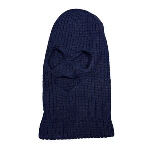 Vintage 80s Navy Blue Knit Balaclava 3 Hole Ski Mask Winter Beanie Hat Mens‎